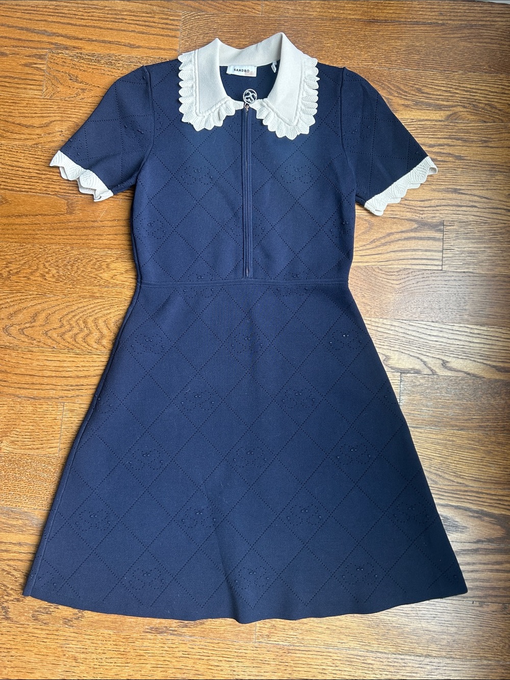 Sandro Scalloped Collar Dress Sz French 38/US 6 - Picture 5 of 14